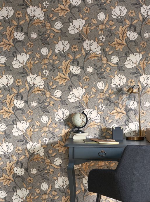 Floral Wallpaper Wallpaper Cabrera grey tones Room View