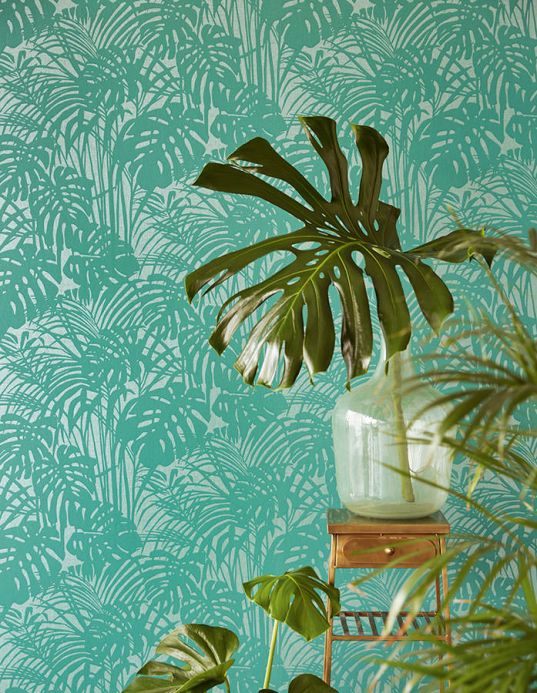 Papel pintado botánico Papel pintado Persephone verde turquesa Ver habitación