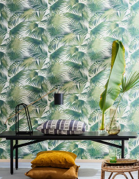 Papel pintado botánico Papel pintado Konda verde abeto Ver habitación