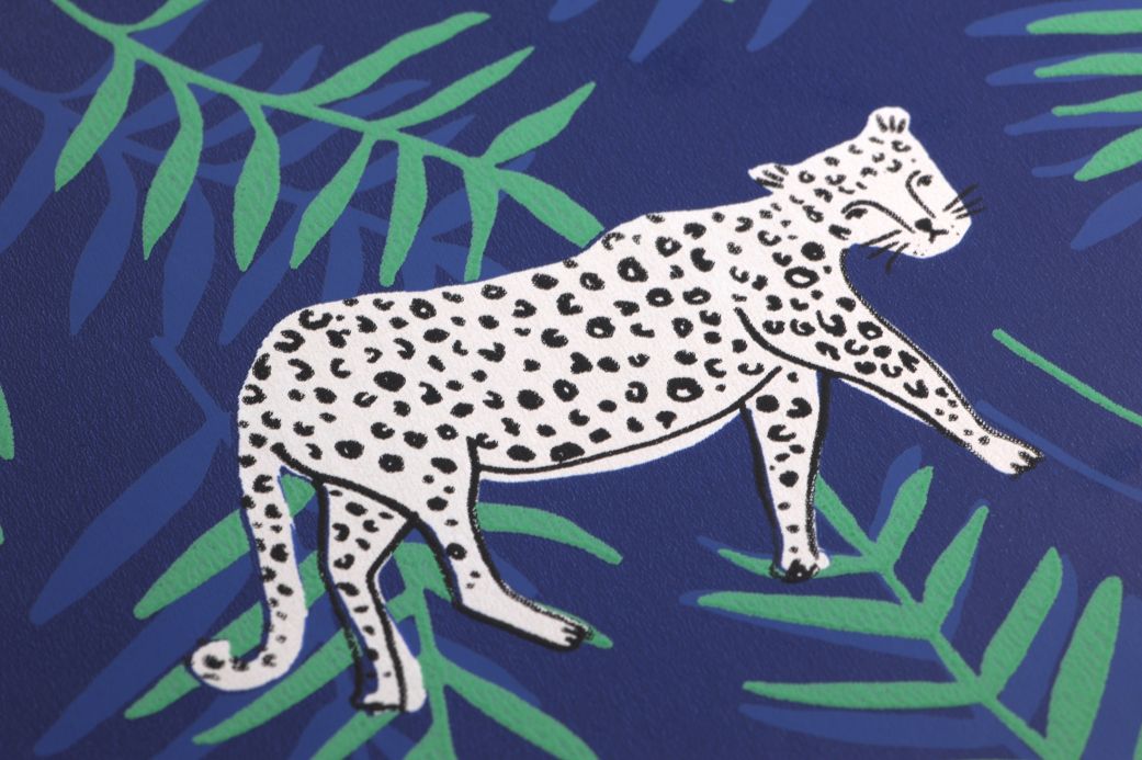 Tapeten mit Tigern und Leoparden Tapete Kabbo Saphirblau Detailansicht