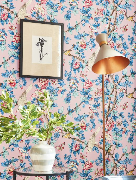Bird Wallpaper Wallpaper Jardine light pink Room View