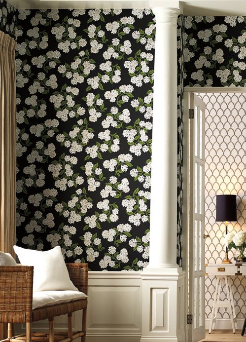 Green Wallpaper Wallpaper Hydrangea black Room View