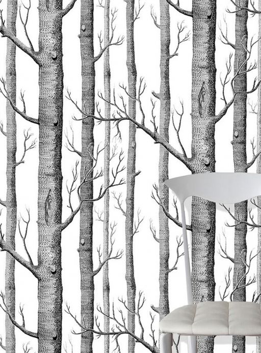 Botanische Tapeten Tapete Birch Forest Schwarz Raumansicht
