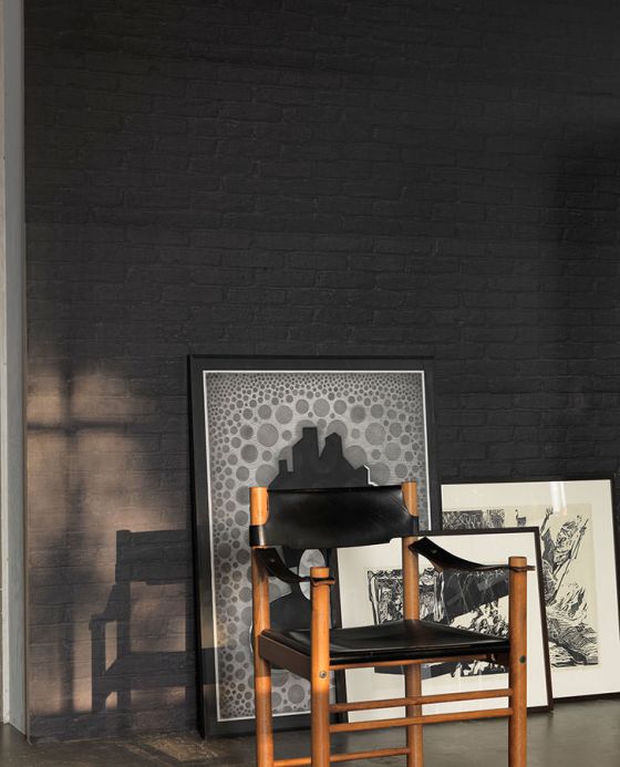 Designer Wallpaper Bricks 01 black grey Room View