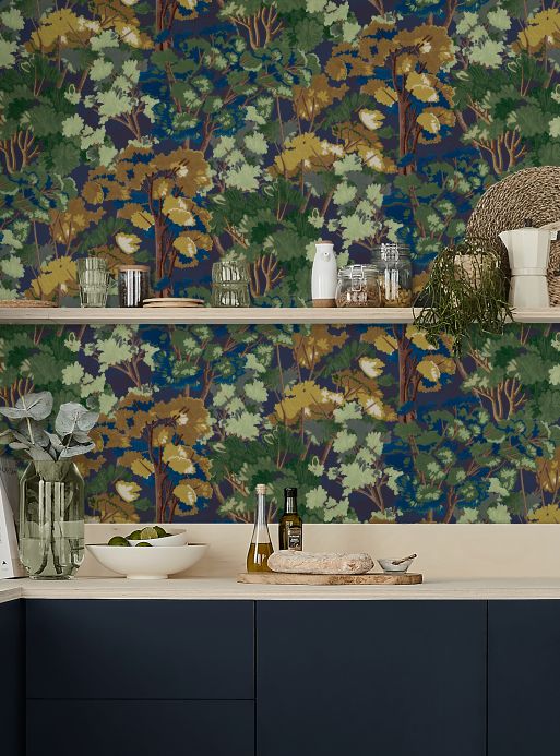 Modern Wallpaper Wallpaper Hardwood Forest night blue Room View