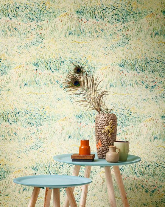 Botanical Wallpaper Wallpaper VanGogh Meadow mint turquoise Room View