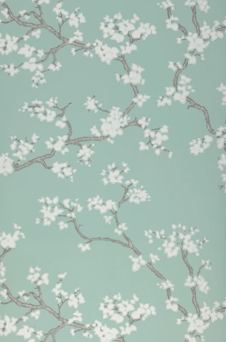 Papel de parede floresta e árvores Papel de parede Sakura turquesa pastel Largura do rolo