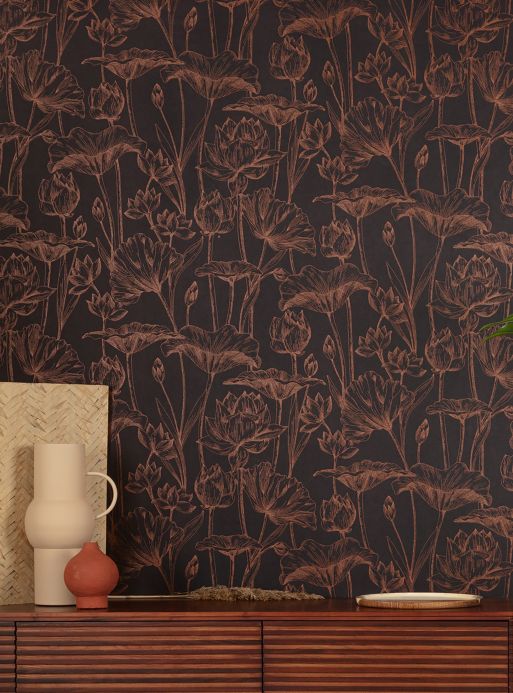 Papel de parede floral Papel de parede Umbra cobre perolado Ver ambiente