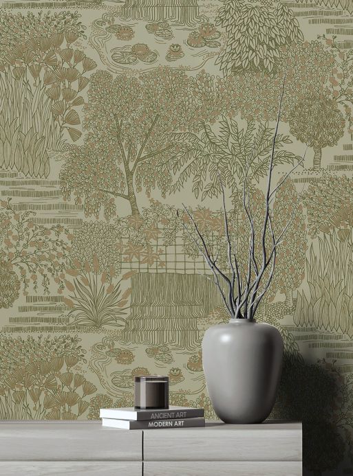 All Wallpaper Mirto olive green Room View