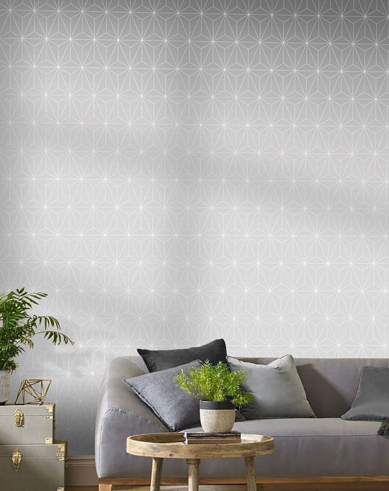 Papel pintado geométrico Papel pintado Morton gris plateado Ver habitación