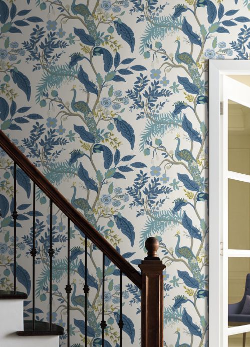 Designer Wallpaper Peacock Tree pastel blue Room View