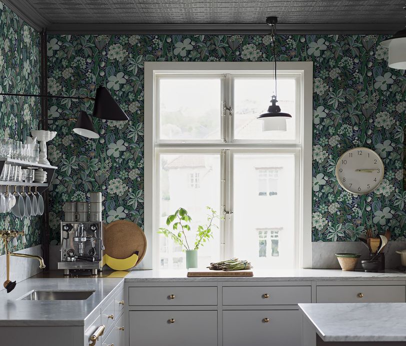 Floral Wallpaper Wallpaper Fanfara dark blue Room View