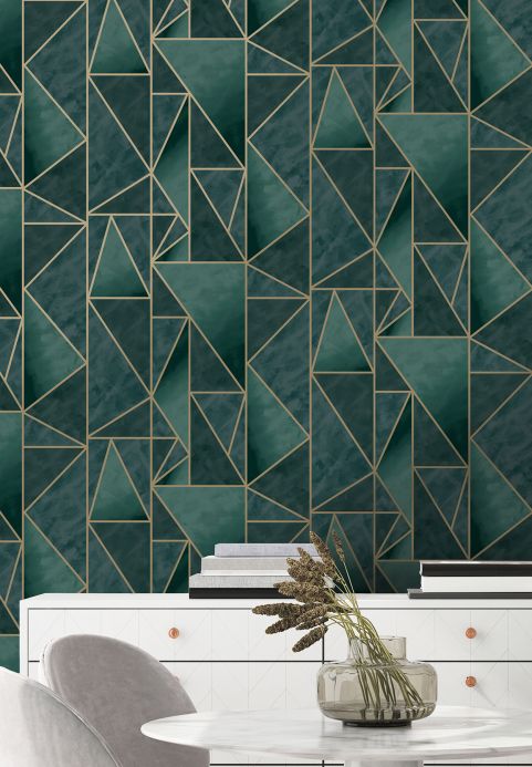 Geometric Wallpaper Wallpaper Fantasque dark green Room View