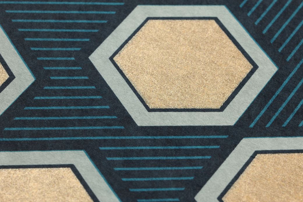 Geometrische Tapeten Tapete Uroko Türkisblau Detailansicht