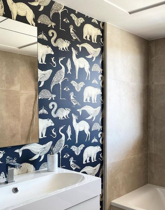 Designer Wallpaper Animal grey blue Room View