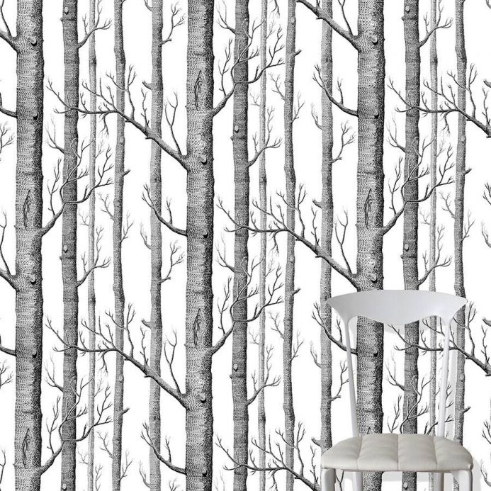 Colours Wallpaper Birch Forest black Room View