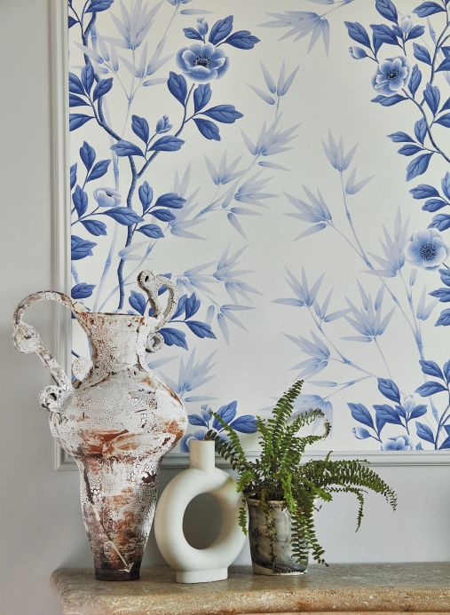 Papel de parede floral Papel de parede Elisabeth tons de azul Ver ambiente