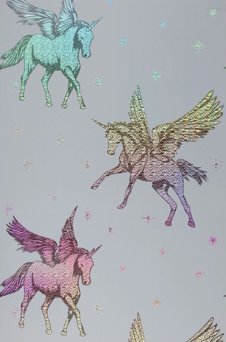 Archiv Carta da parati Flying Unicorns argento metallico Larghezza rotolo