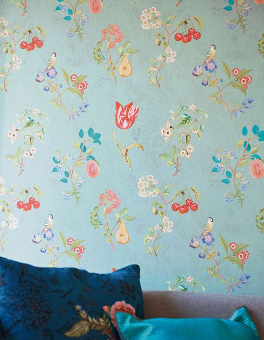 Papel de parede floral Papel de parede Mallorie turquesa pastel Ver quarto