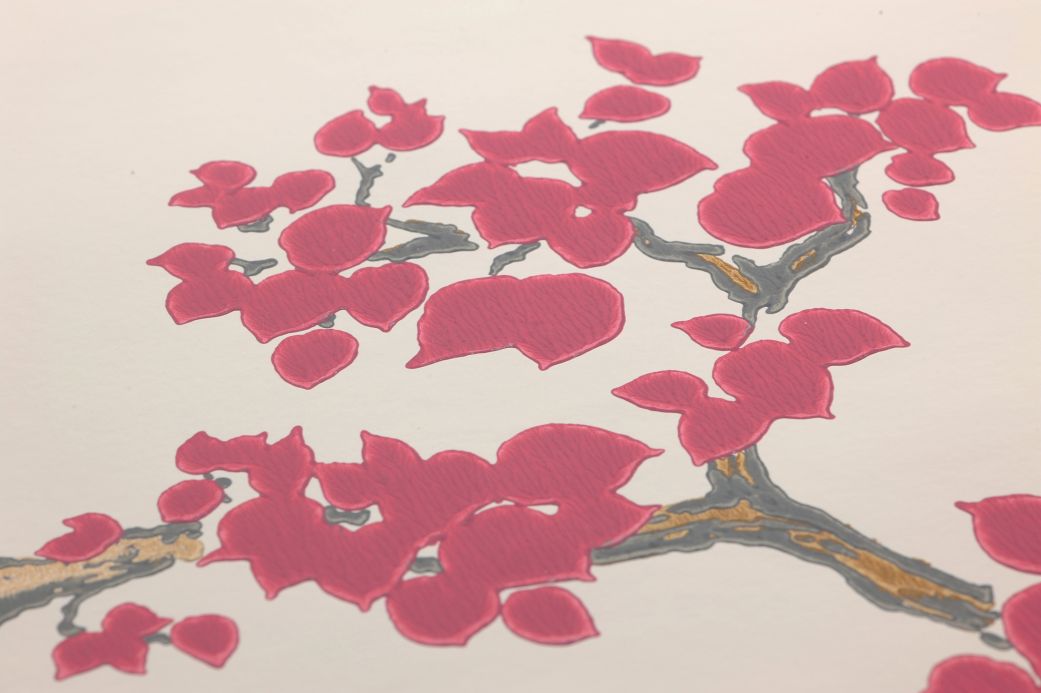 Florale Tapeten Tapete Sakura Bordeauxviolett Detailansicht