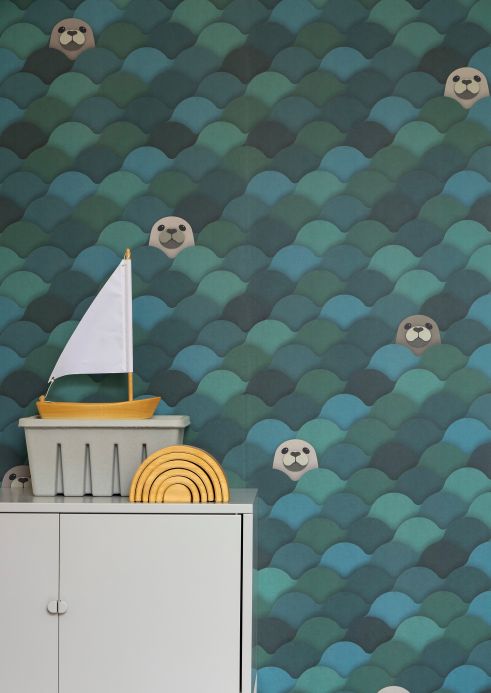 Studio Ditte Wallpaper Wall mural Seals green Room View