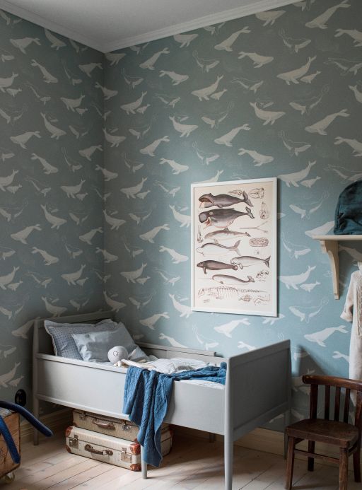 Animal Wallpaper Wallpaper Keiko light blue grey Room View