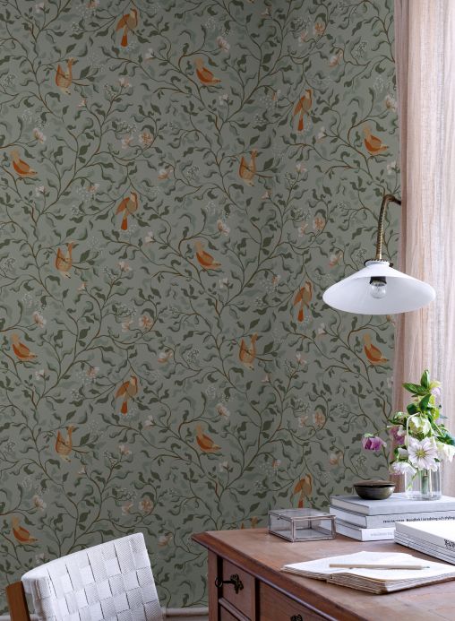 Bird Wallpaper Wallpaper Rana agate grey Room View