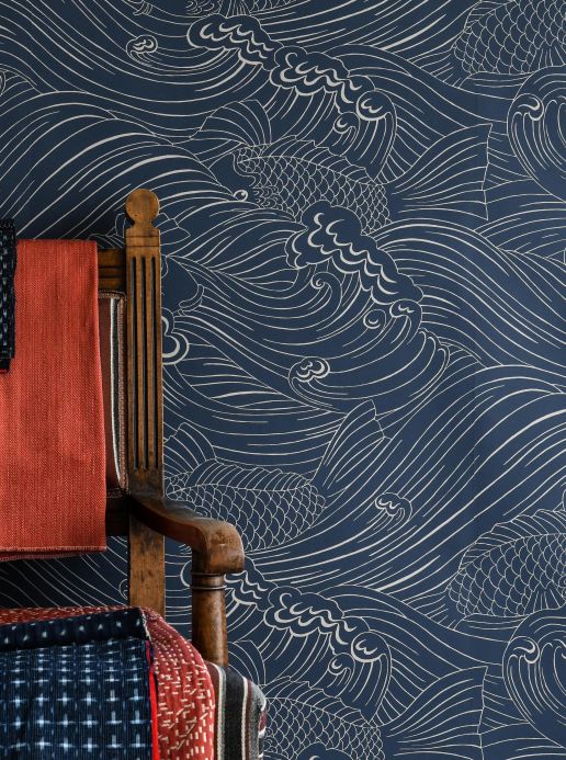 Fish Wallpaper Wallpaper Wave Rider grey blue Room View
