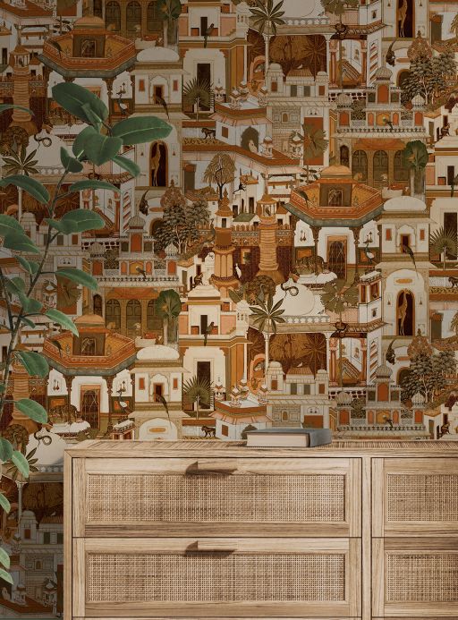 Orientalische Tapeten Tapete Casablanca Orangetöne Raumansicht