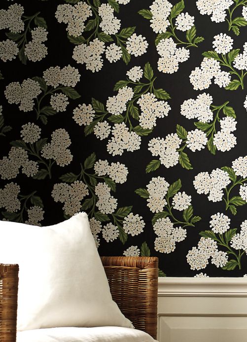 Papel pintado floral Papel pintado Hydrangea negro Ver habitación