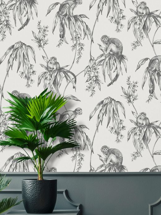 Botanical Wallpaper Wallpaper Lunar black grey Room View