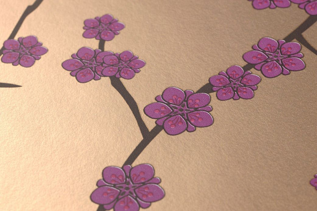 Papier peint botanique Papier peint Kyoto doré brillant Vue détail