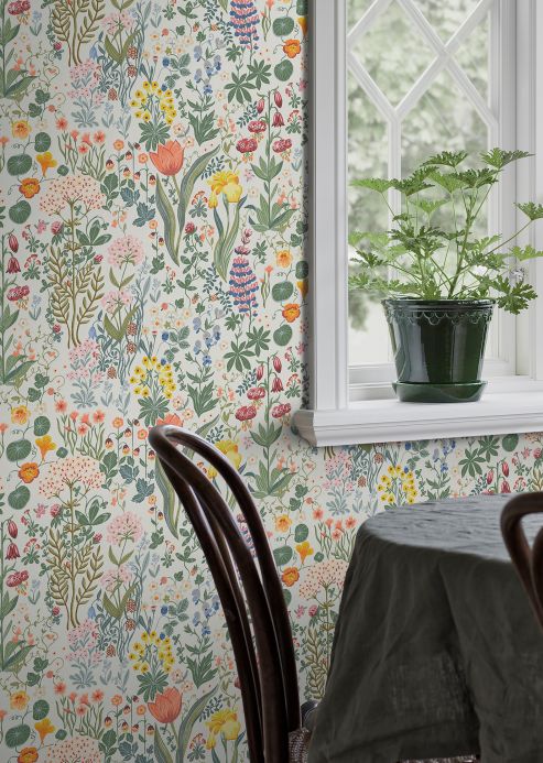 Papel de parede floral Papel de parede Isabelle branco Ver ambiente