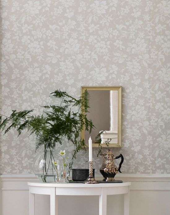 Papel pintado clásico Papel pintado Amitola beige grisáceo claro Ver habitación