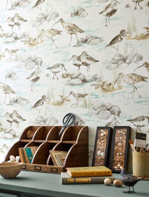 Bird Wallpaper Wallpaper Arielle beige grey Room View