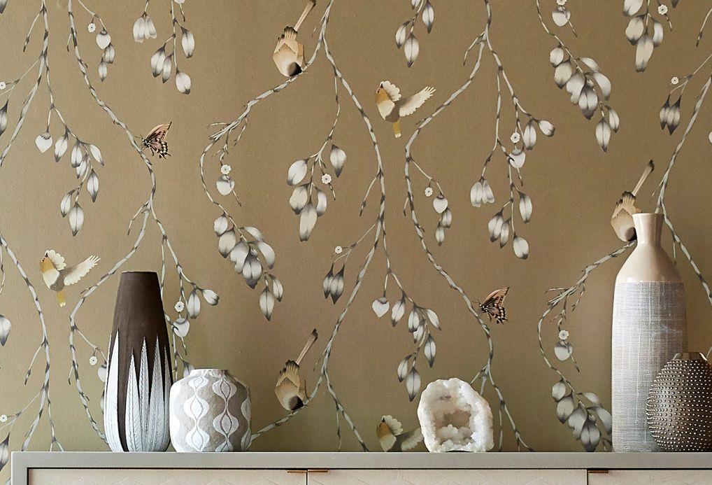 Butterfly Wallpaper Wallpaper Francine pearl beige Room View