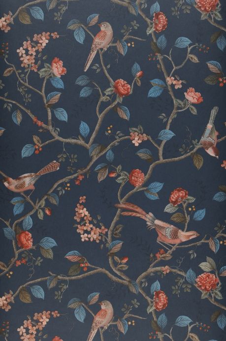 Bird Wallpaper Wallpaper Floribunda grey blue Roll Width