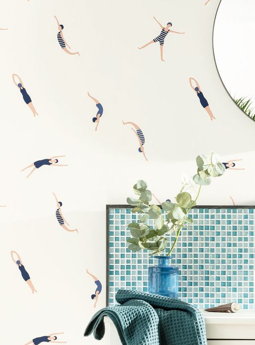 Papel de parede azul Papel de parede Water Dancer branco Ver ambiente
