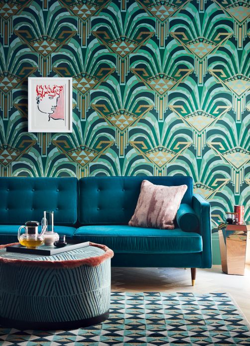 Art Deco Wallpaper Wallpaper Tonda pine green Room View