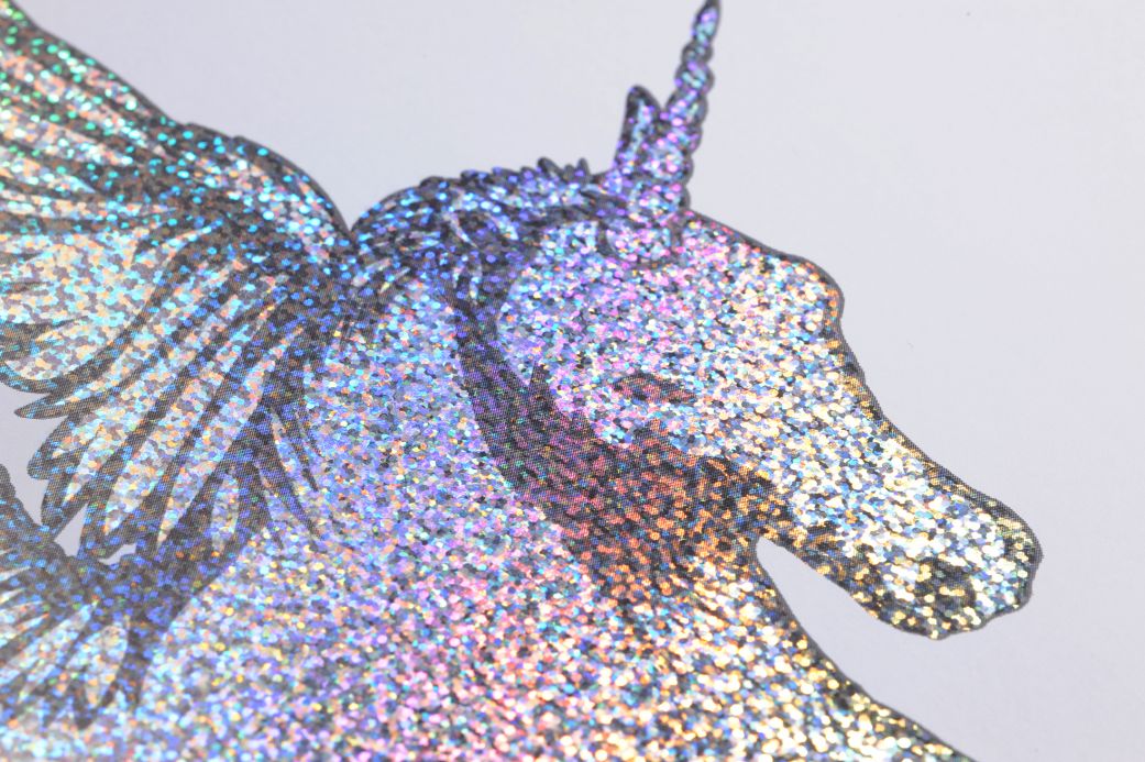 Archiv Carta da parati Flying Unicorns argento metallico Visuale dettaglio