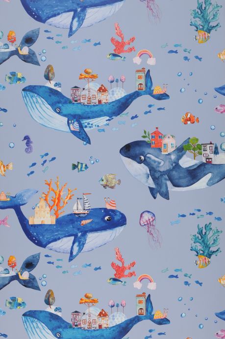 Papier peint avec des poissons Papier peint Nautilus gris bleu clair Largeur de lé
