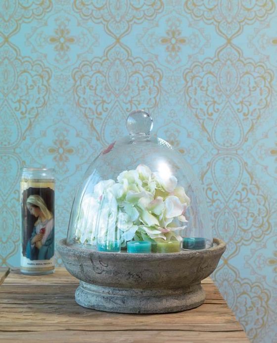 Archiv Wallpaper Rosmerta pastel turquoise Room View