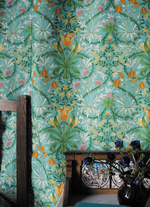 William Morris Wallpaper Wallpaper Rebecca pastel turquoise Room View
