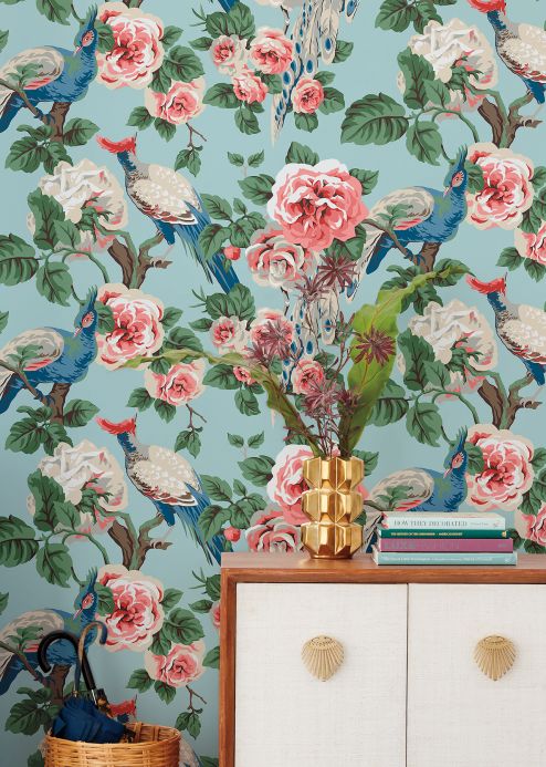 Floral Wallpaper Wallpaper Abelia light pastel turquoise Room View