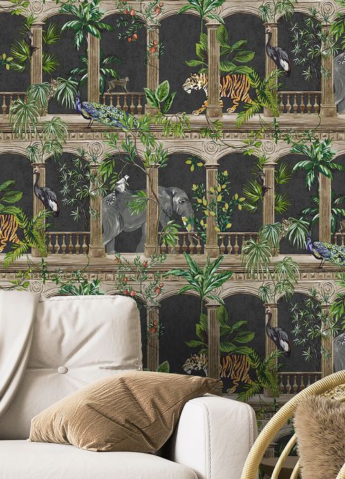 Elephant Wallpaper Wallpaper Lunasa anthracite Room View