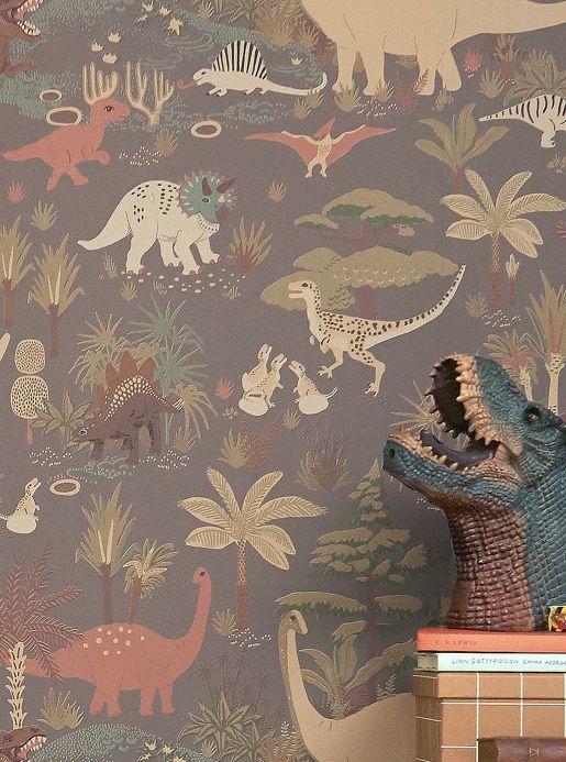 Majvillan Wallpaper Wallpaper Dinosaur Vibes grey violet Room View