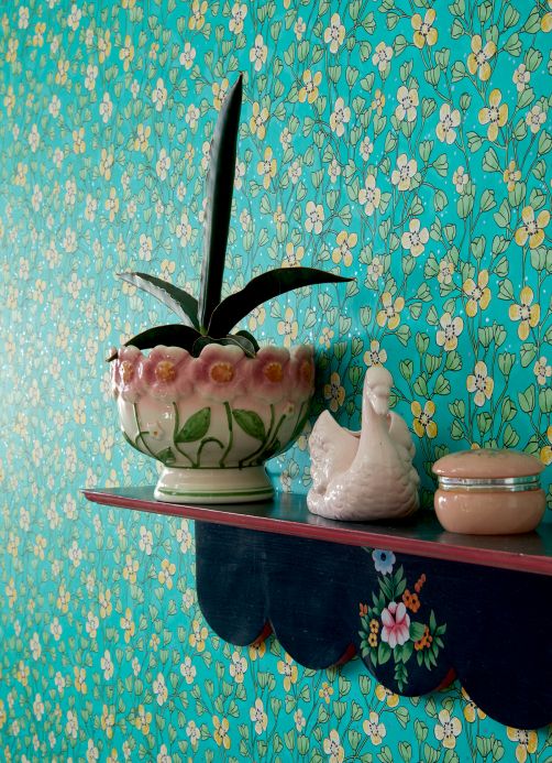 Papel de parede floral Papel de parede Videnna turquesa Ver quarto