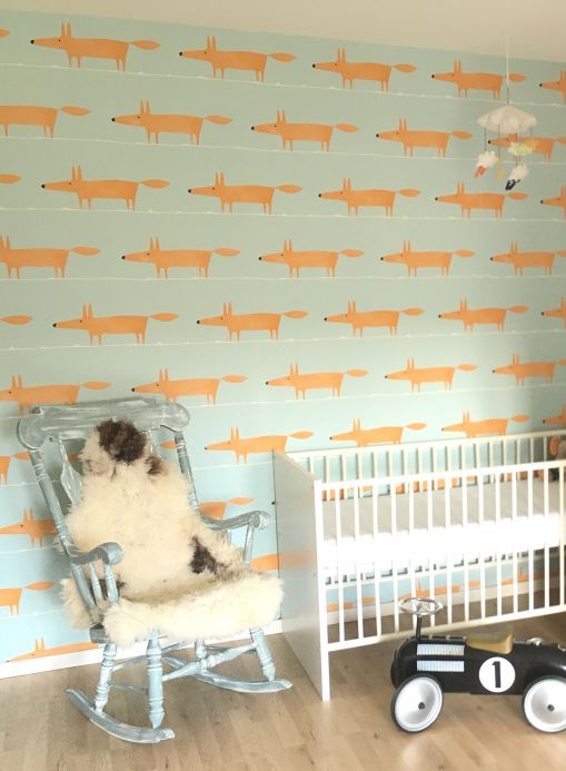 Animal Wallpaper Wallpaper What does the Fox say pale turquoise Room View