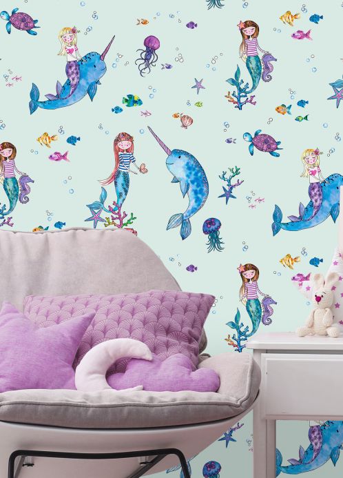 Children’s Wallpaper Wallpaper Pepita pale blue Room View