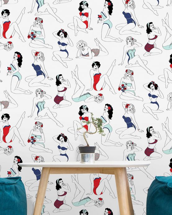 Designer Wallpaper Pinup red Room View